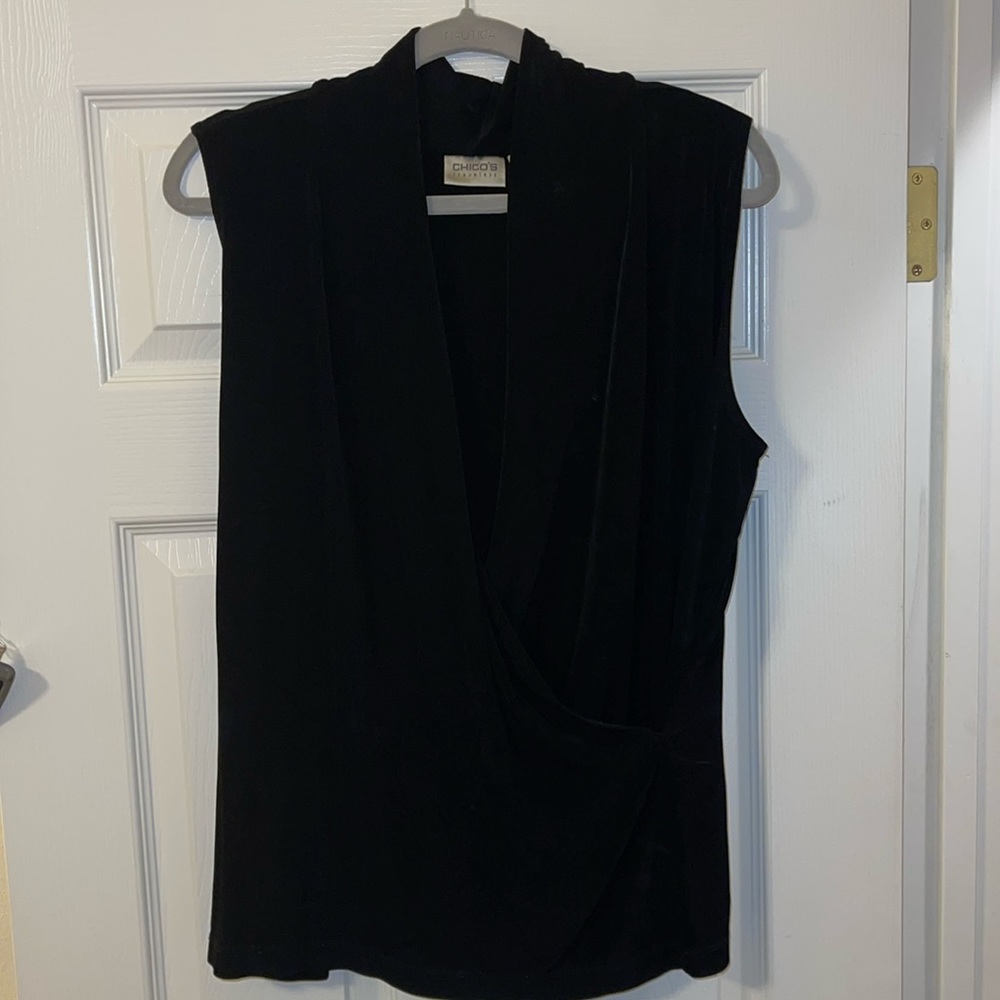 Chico’s Travelers Black Wrap Top